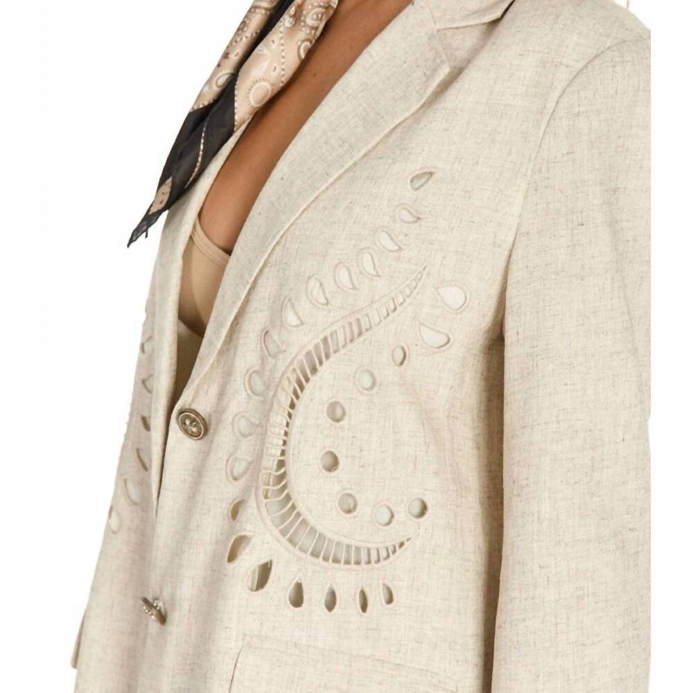 NEW SURELYMINE paisley cutwork linen blend blazer in ivory - Picture 3 of 4